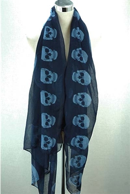 Oversize Large Skull Pattern Print Scarf-Navy Blue